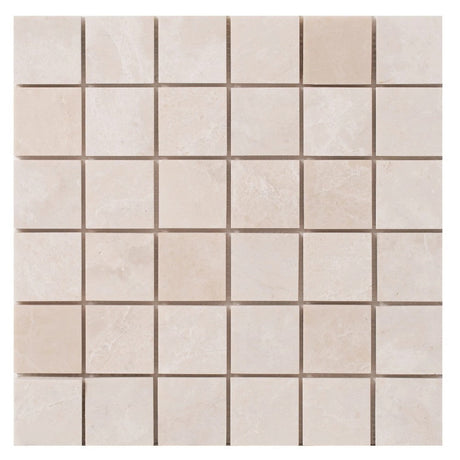 Vanilla beige marble mosaic 2x2 honed on 12x12 mesh top view2